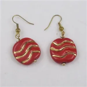 Earrings in Handmade  Red and Gold Kazuri Beads