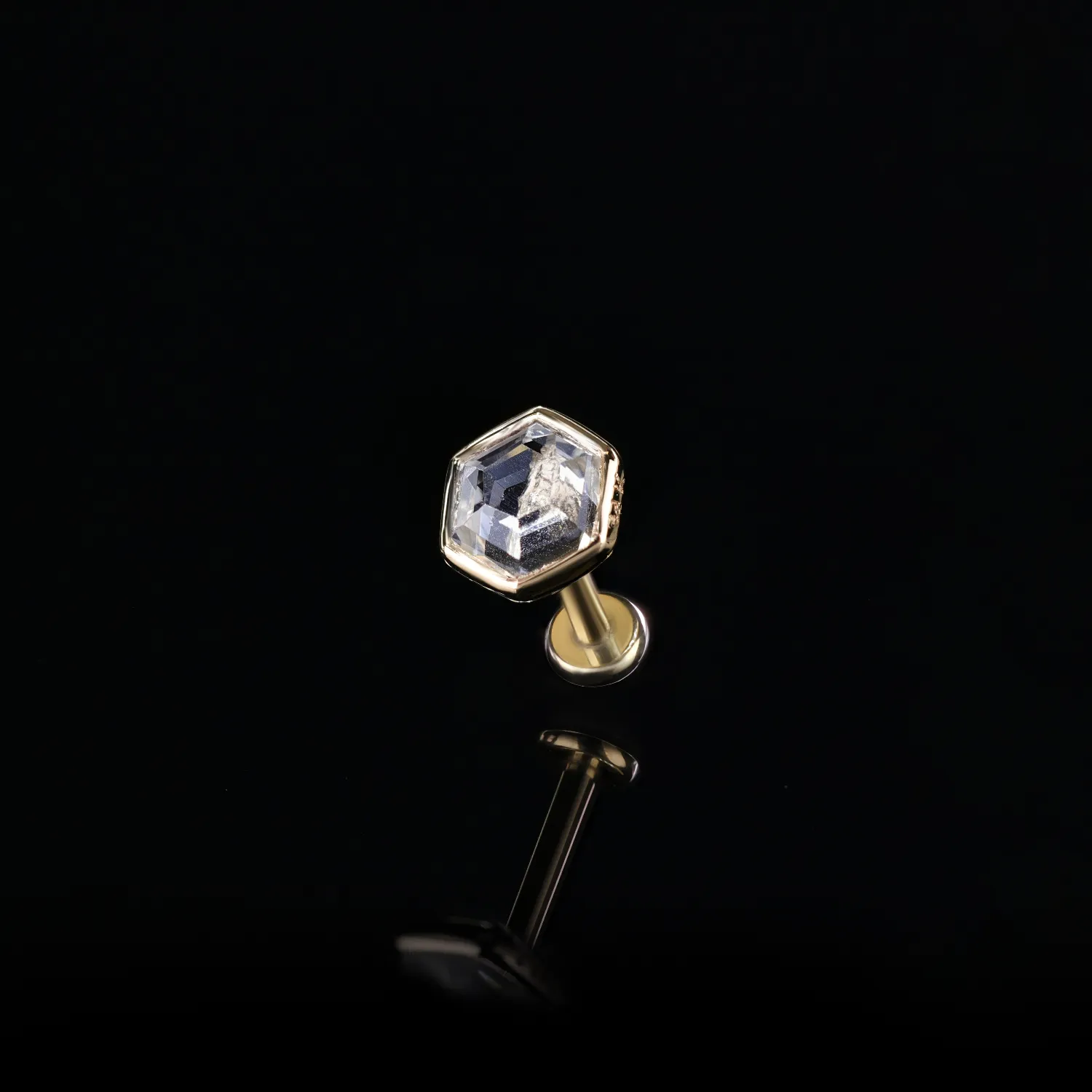 Ela •  14K Gold Hexagon Gemstone Threadless Ends • White Topaz