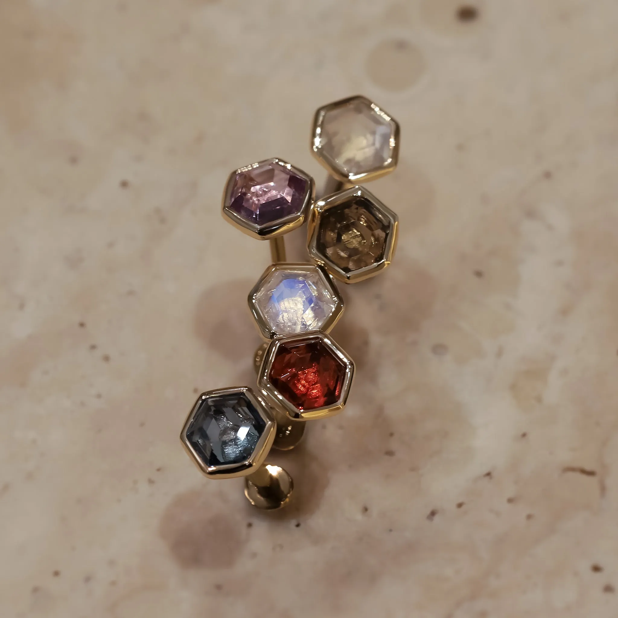 Ela •  14K Gold Hexagon Gemstone Threadless Ends • White Topaz