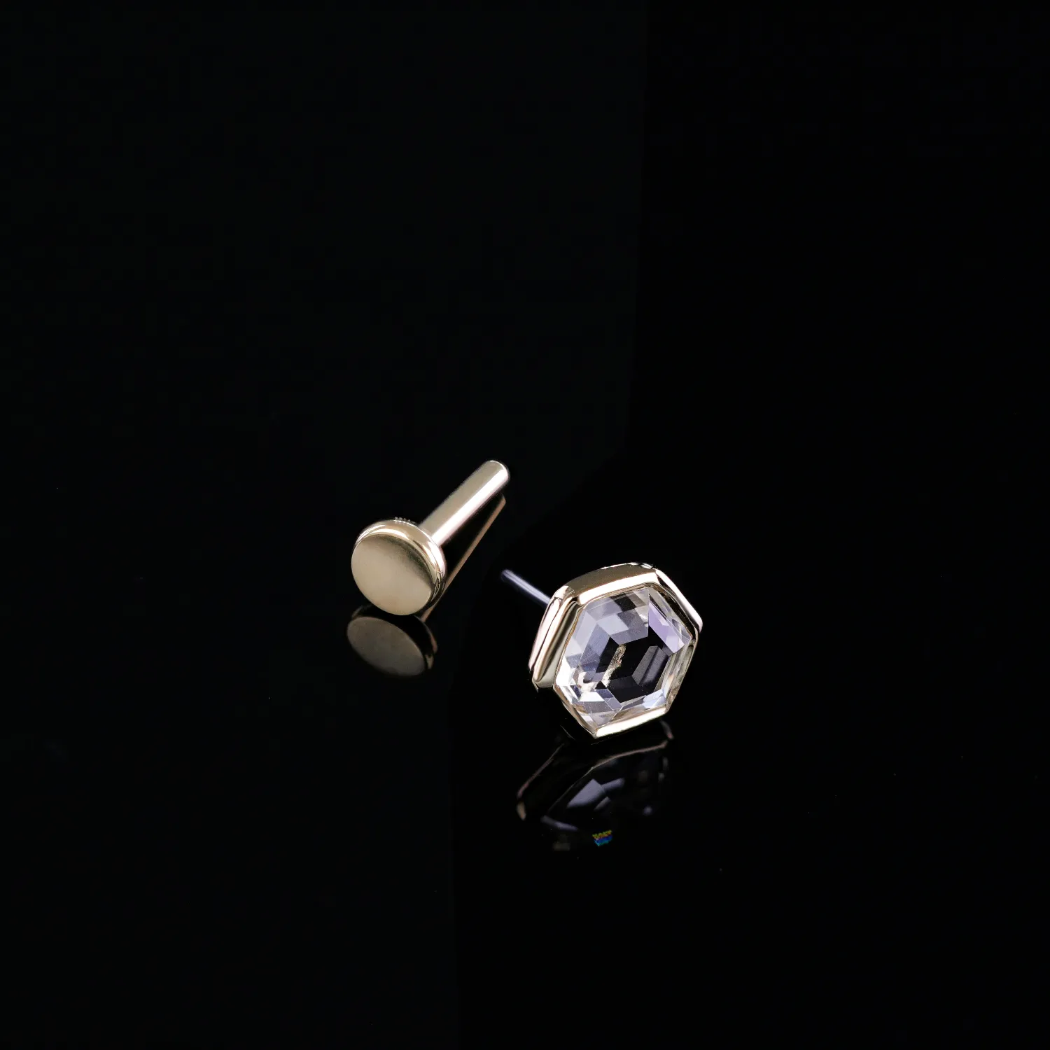 Ela •  14K Gold Hexagon Gemstone Threadless Ends • White Topaz