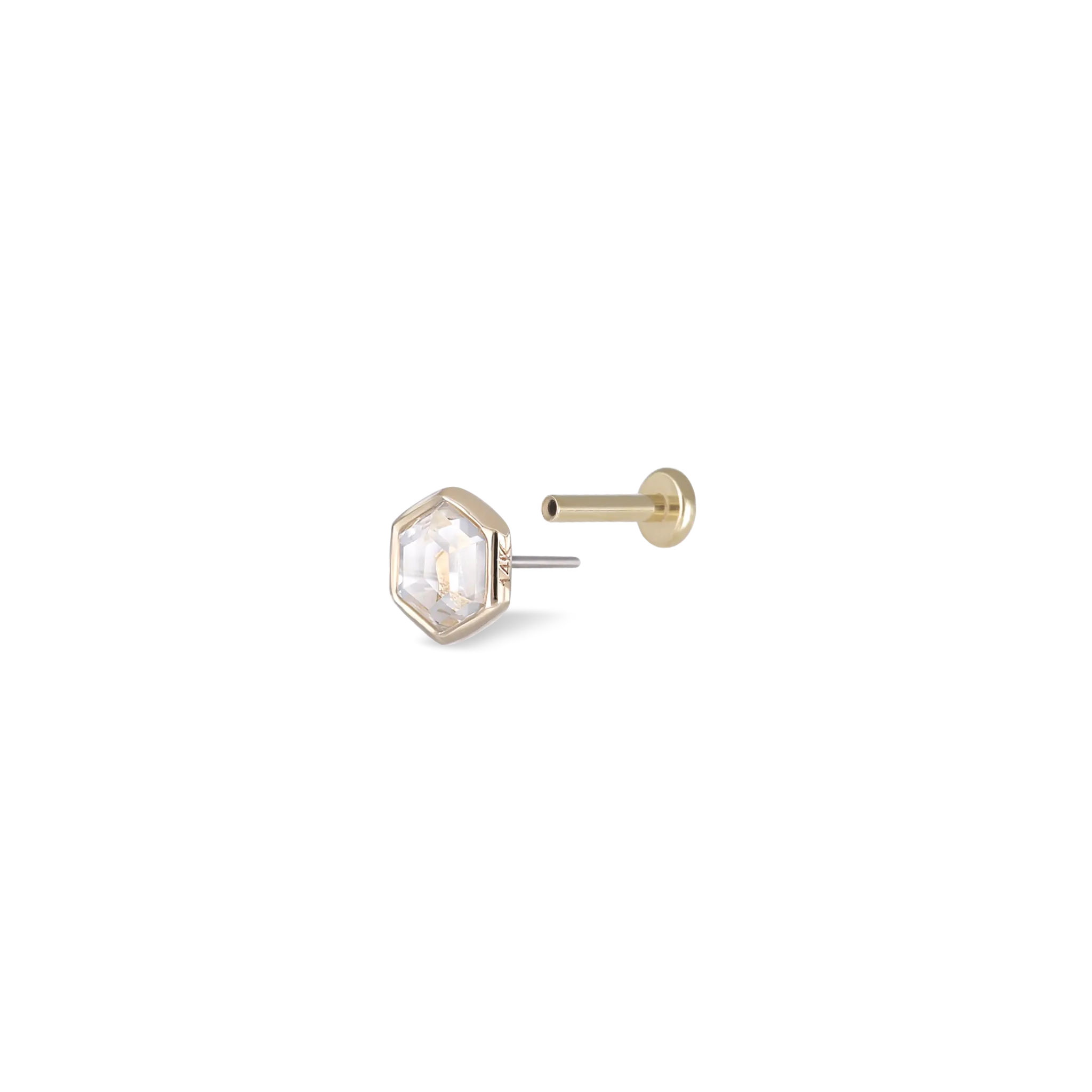 Ela •  14K Gold Hexagon Gemstone Threadless Ends • White Topaz