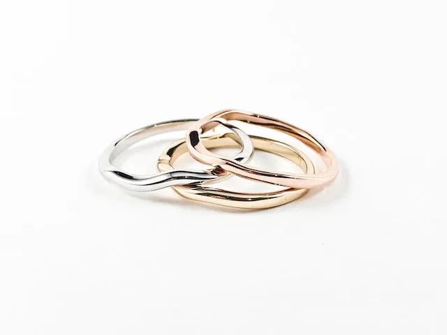 Elegant Wavy & Curvy Design Tri Color Set Of 3 Brass Rings