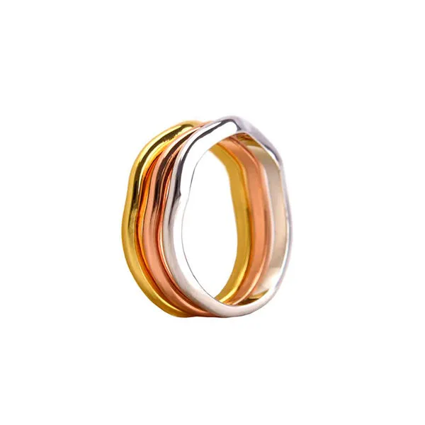 Elegant Wavy & Curvy Design Tri Color Set Of 3 Brass Rings