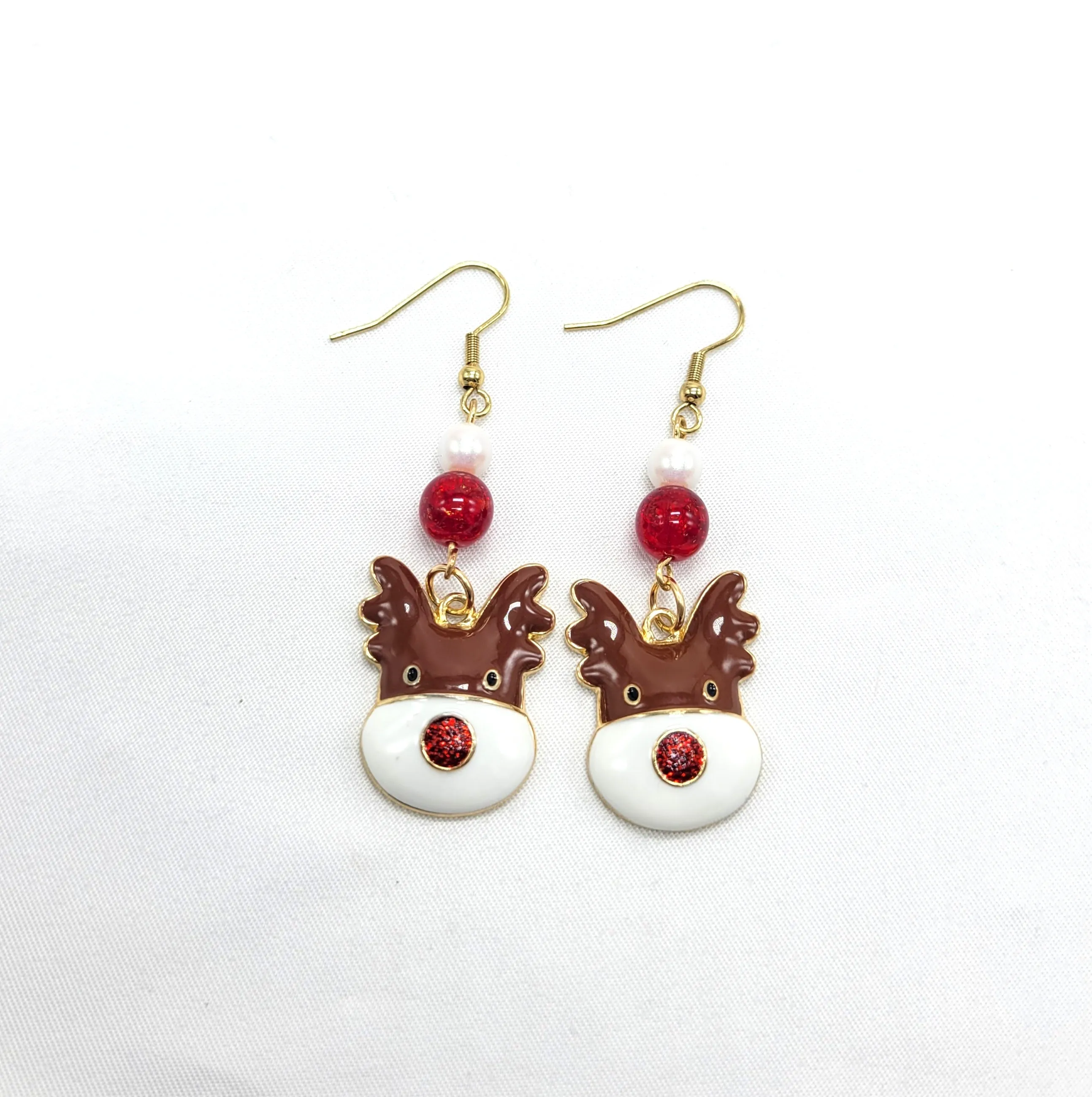 Enamel Reindeer with Beads Earrings