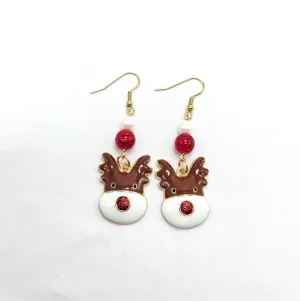 Enamel Reindeer with Beads Earrings