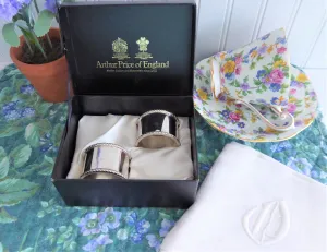 English Silver Napkin Rings Boxed Pair Mint 1970s Arthur Price England Silver Plate