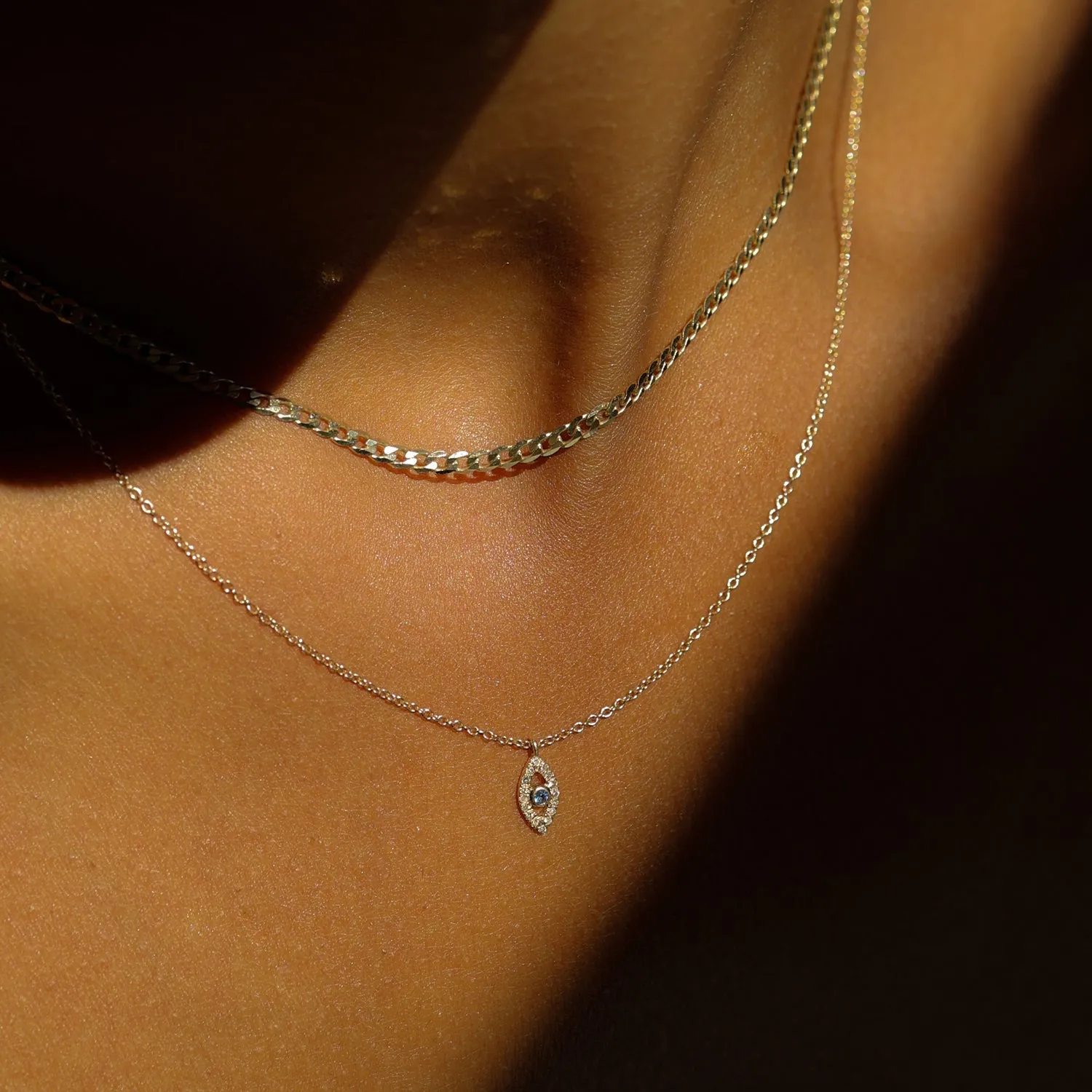 Evil Eye Necklace | Solid 14k Gold, Sapphire & Diamond