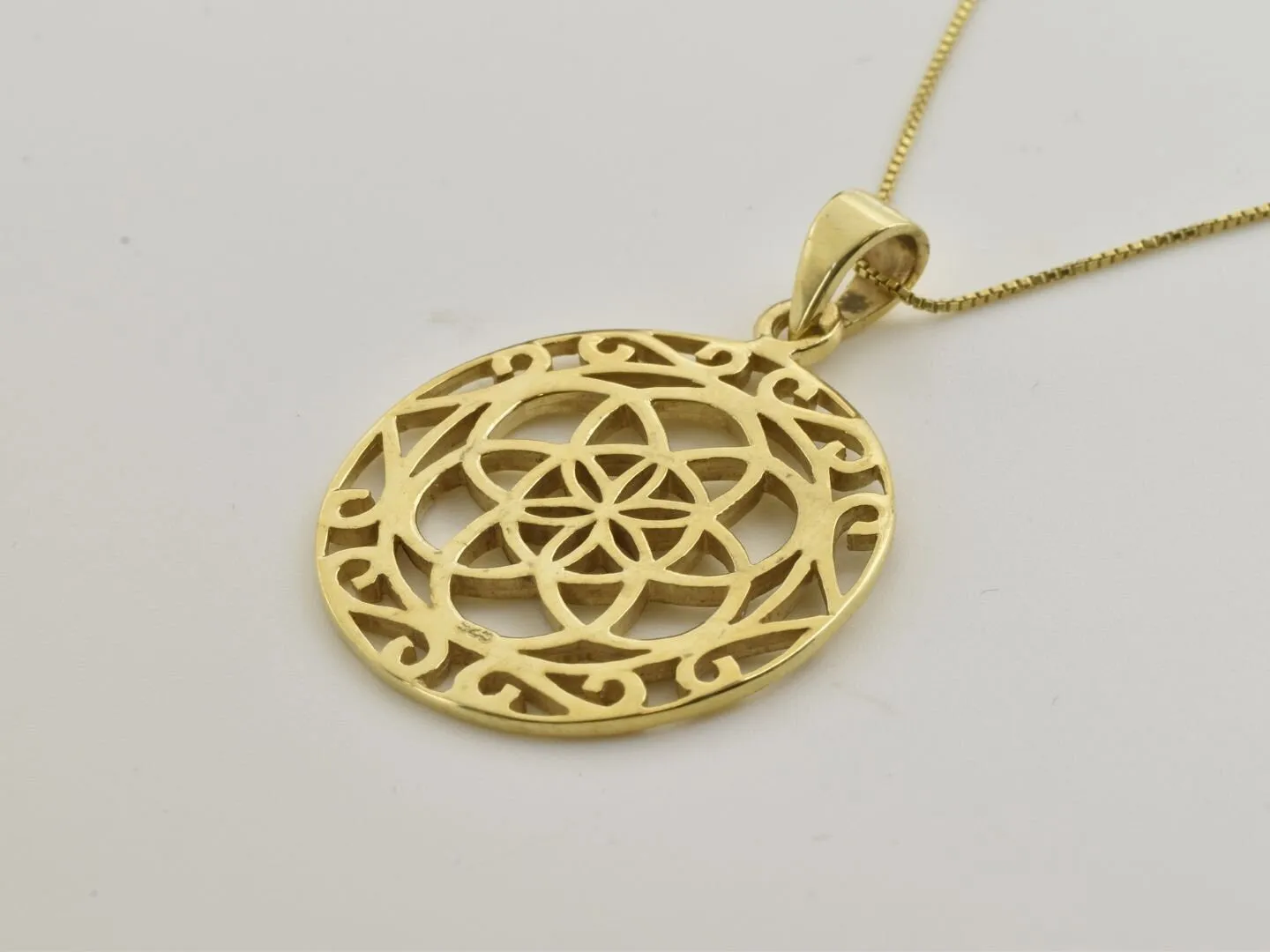 Filigree Flower Pendant - Artistic Gold Necklace, Gold Celtic Pendant