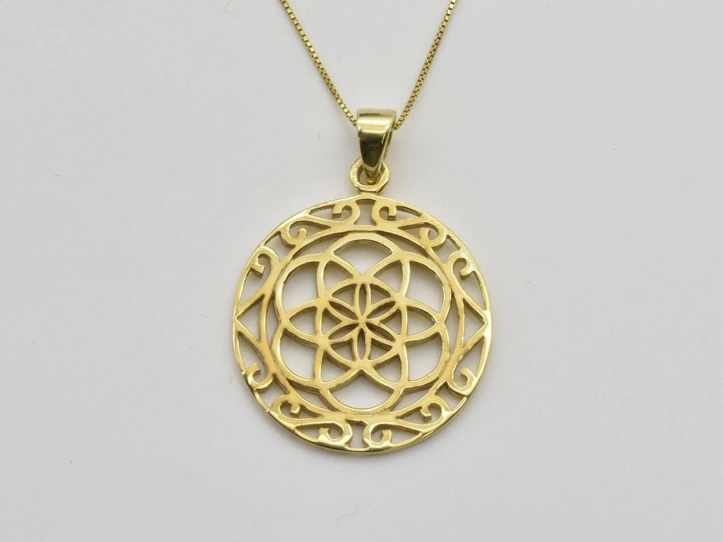 Filigree Flower Pendant - Artistic Gold Necklace, Gold Celtic Pendant