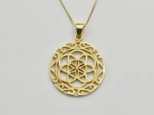 Filigree Flower Pendant - Artistic Gold Necklace, Gold Celtic Pendant