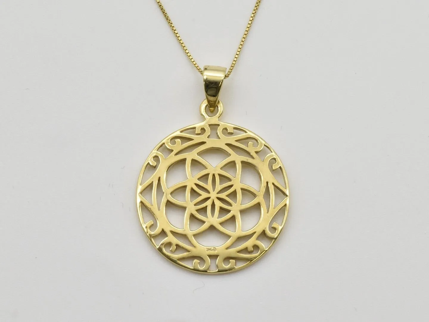 Filigree Flower Pendant - Artistic Gold Necklace, Gold Celtic Pendant