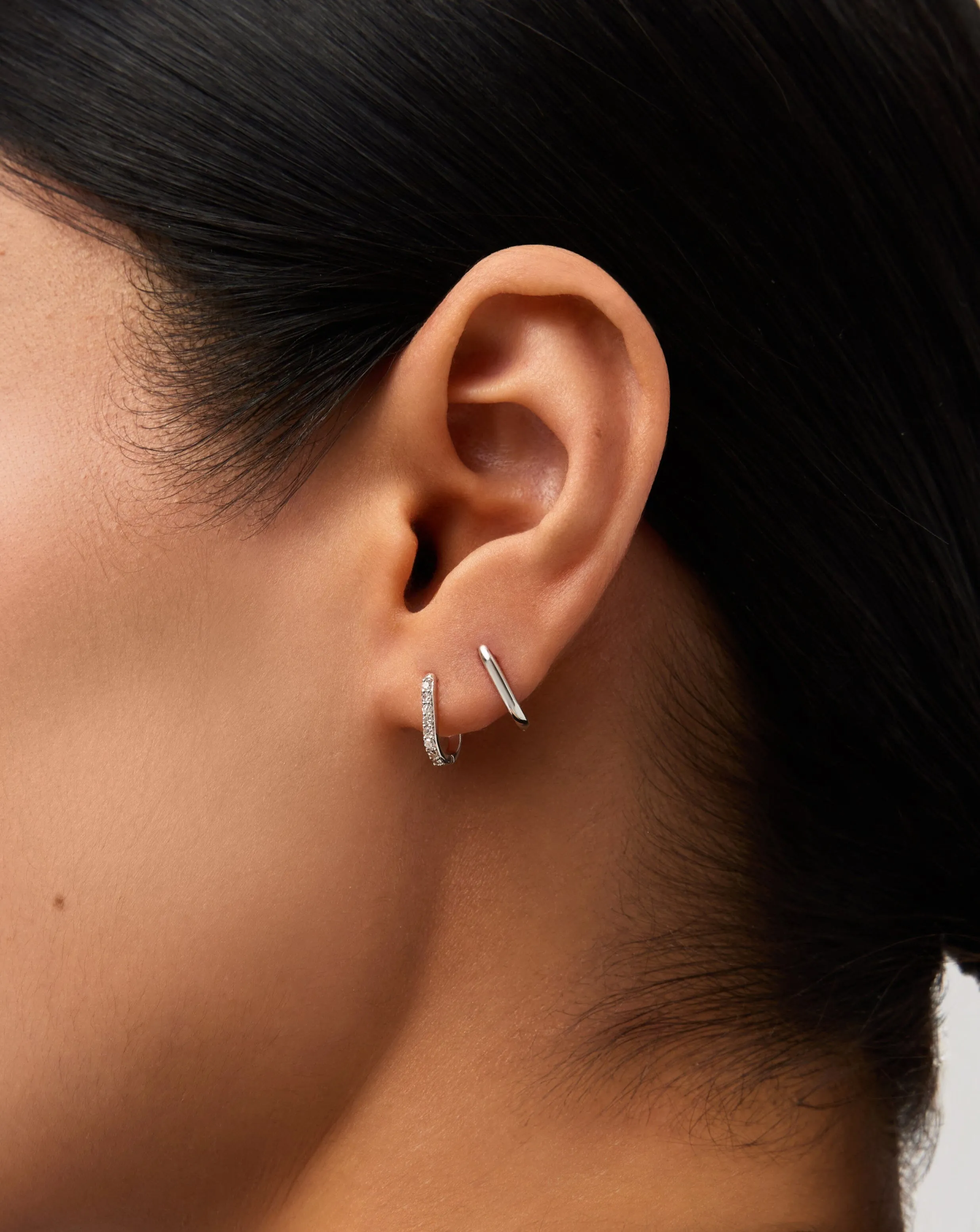 Fine Ovate Mini Hoop Earrings | 14ct Solid White Gold