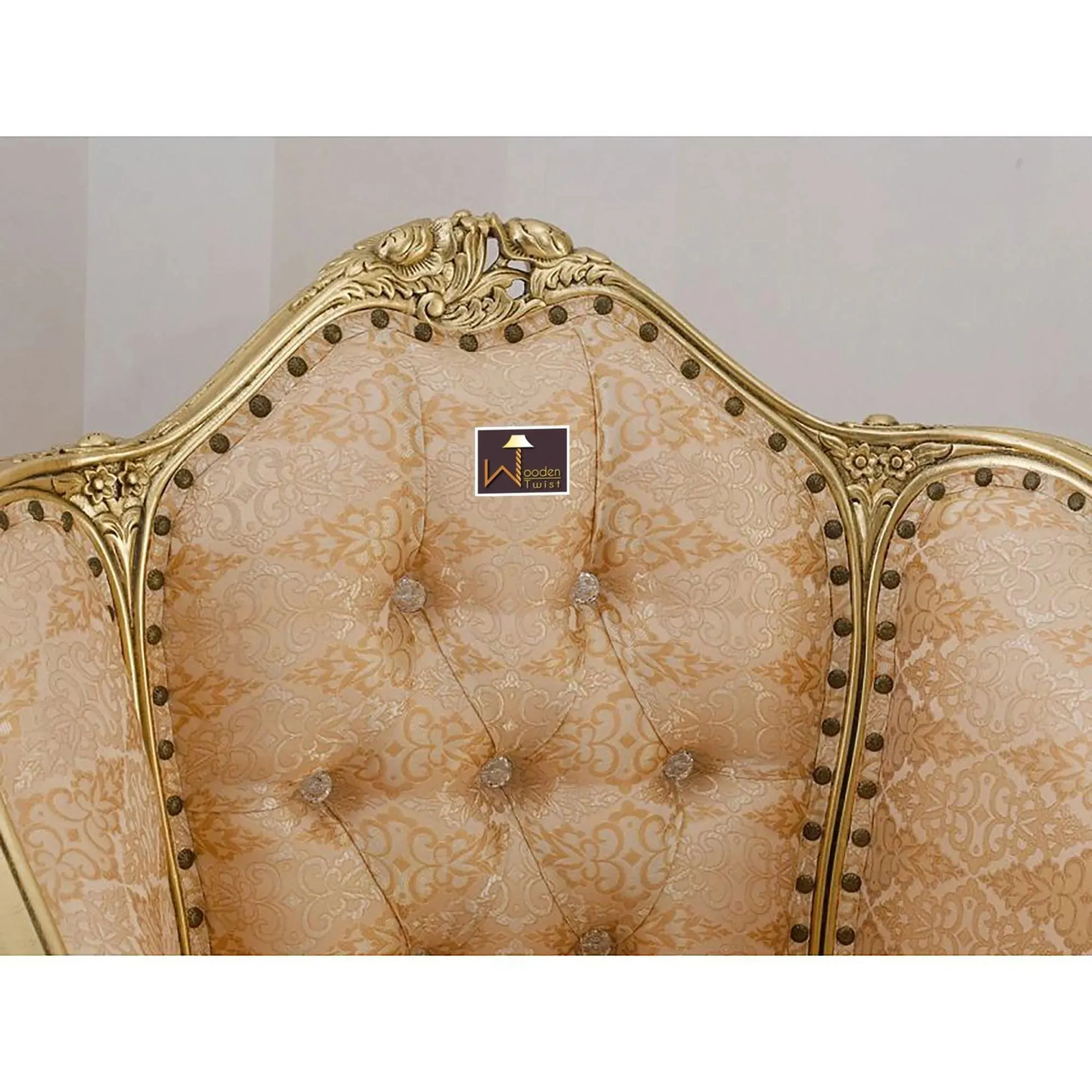 French Baroque Style Champagne Sofa Chair Gold Leaf