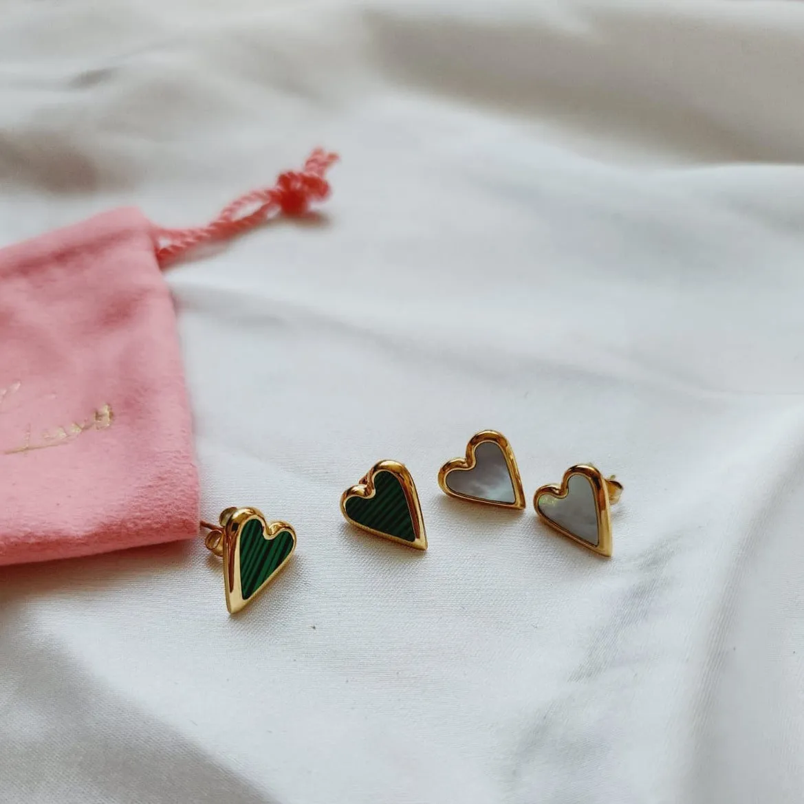 Freya Heart Green Studs