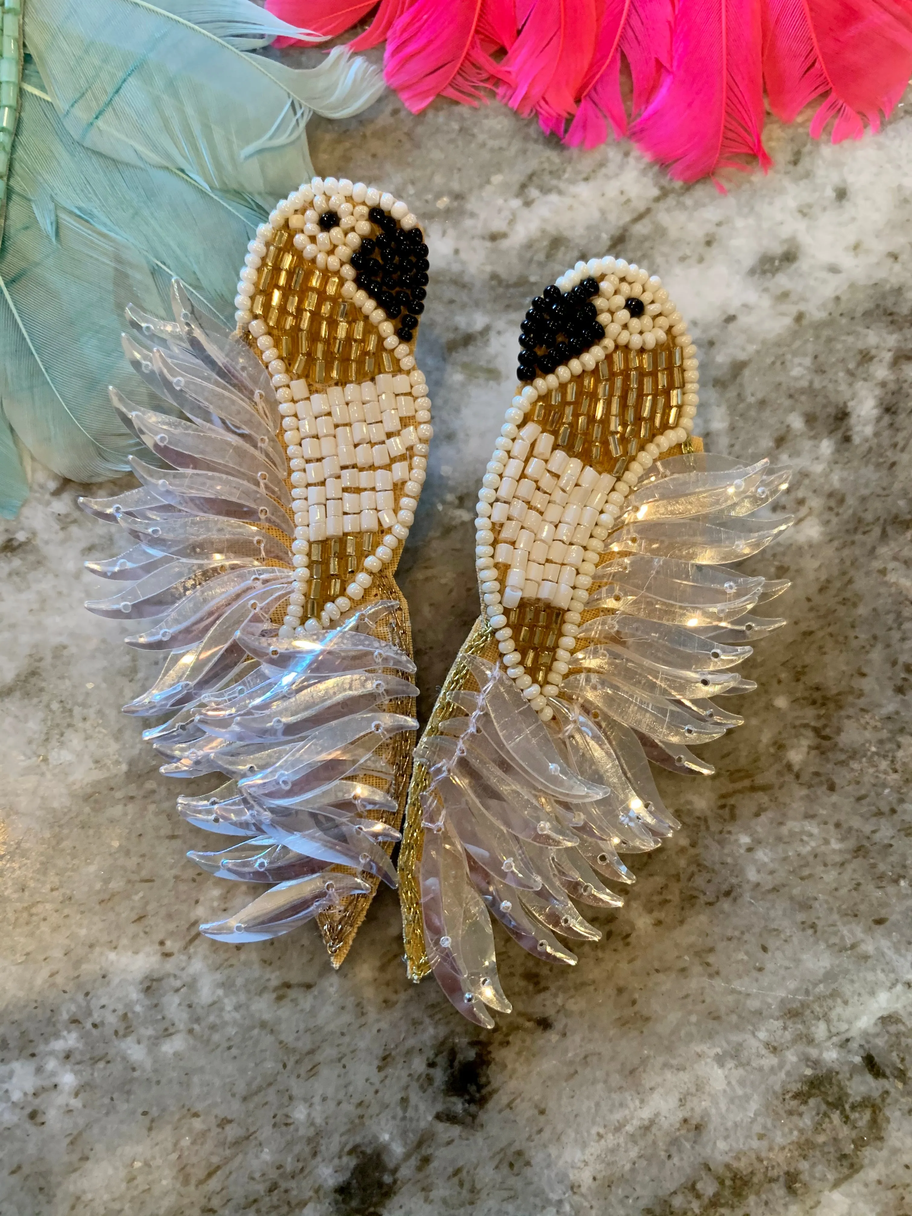 Fun Sequin Seed Bead Parrot Earrings