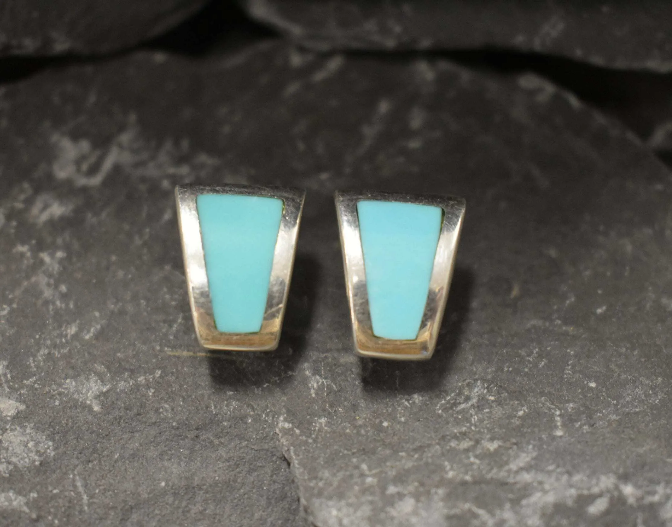 Genuine Turquoise Earrings - Flat Blue Earrings - Smooth Trapezoid Earrings