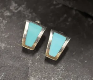 Genuine Turquoise Earrings - Flat Blue Earrings - Smooth Trapezoid Earrings