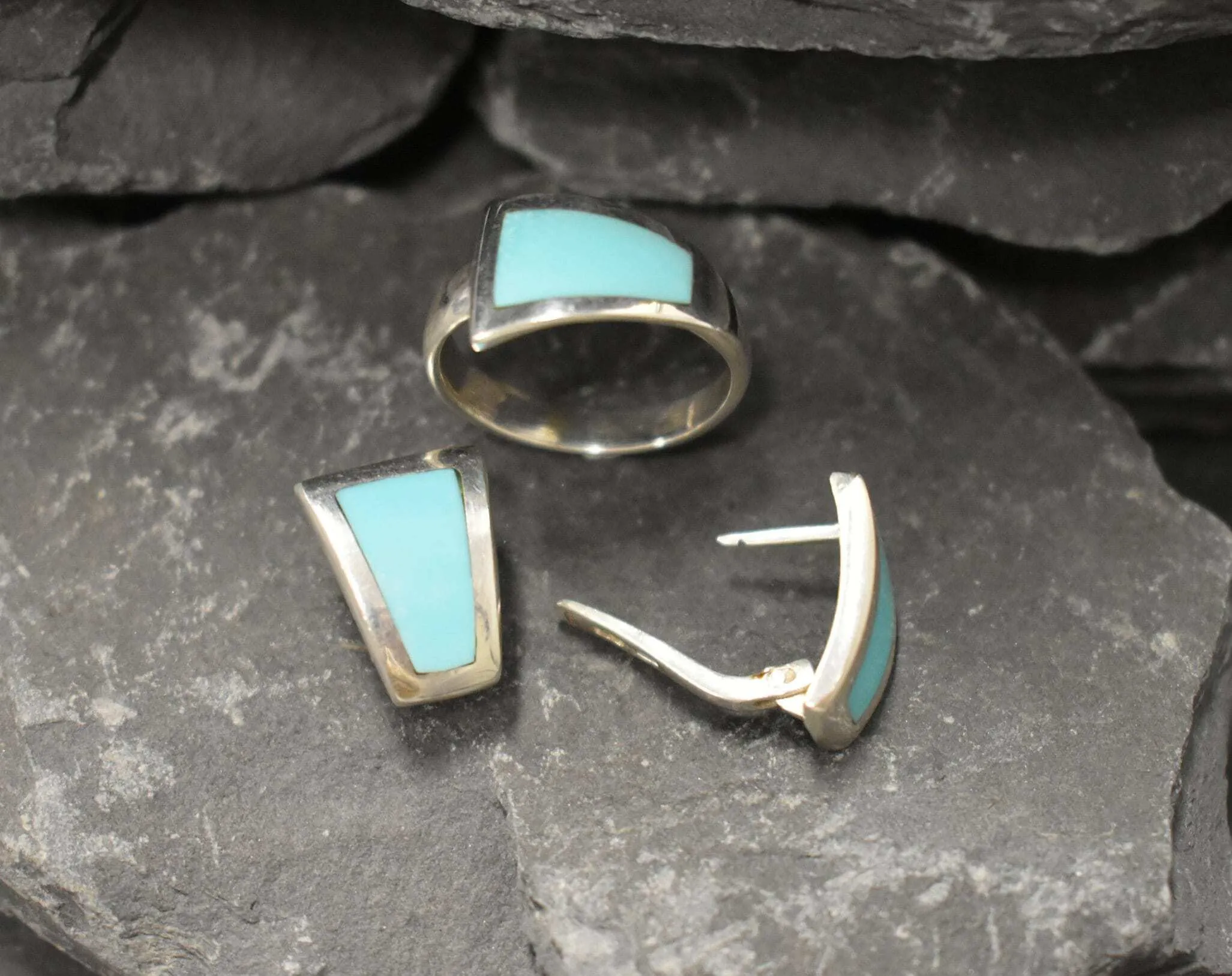 Genuine Turquoise Earrings - Flat Blue Earrings - Smooth Trapezoid Earrings