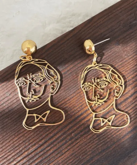 Geometric - Picasso earrings | vangogh dangle earrings | Gold fun wire famous artist earrings | minimalist earrings | potrait art earrings