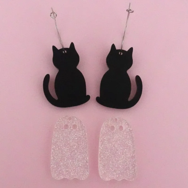 Ghost Cat Halloween Dangle Earrings