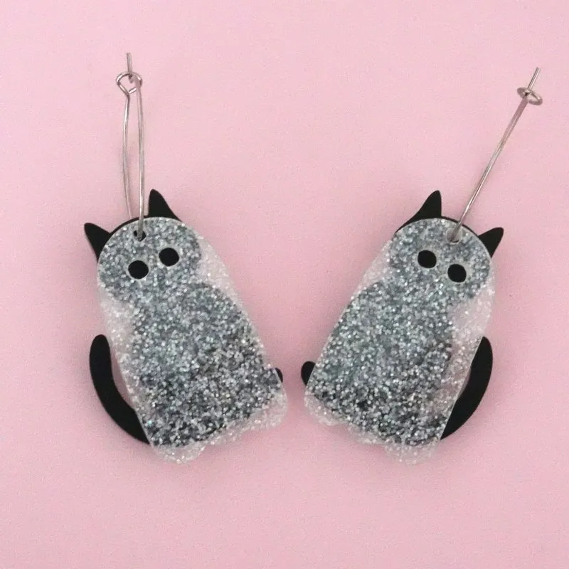 Ghost Cat Halloween Dangle Earrings