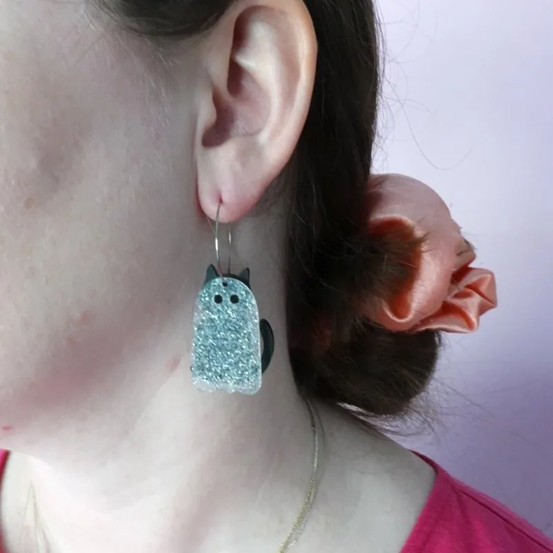 Ghost Cat Halloween Dangle Earrings