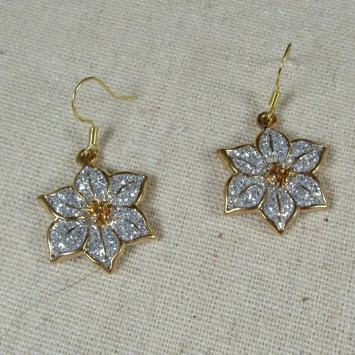 Gold & Crystal Poinsettia  Flower Earrings