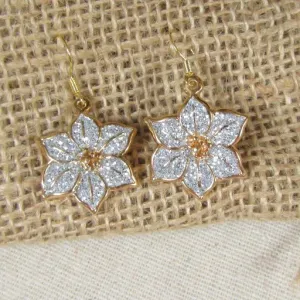 Gold & Crystal Poinsettia  Flower Earrings