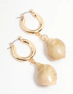 Gold Beachy Shell Drop Earrings