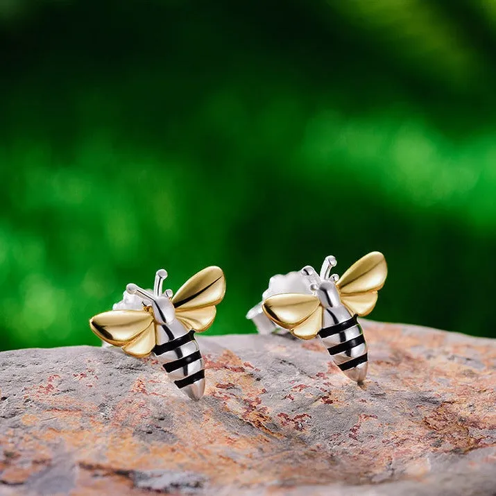 Gold Honey Bee Stud Earrings