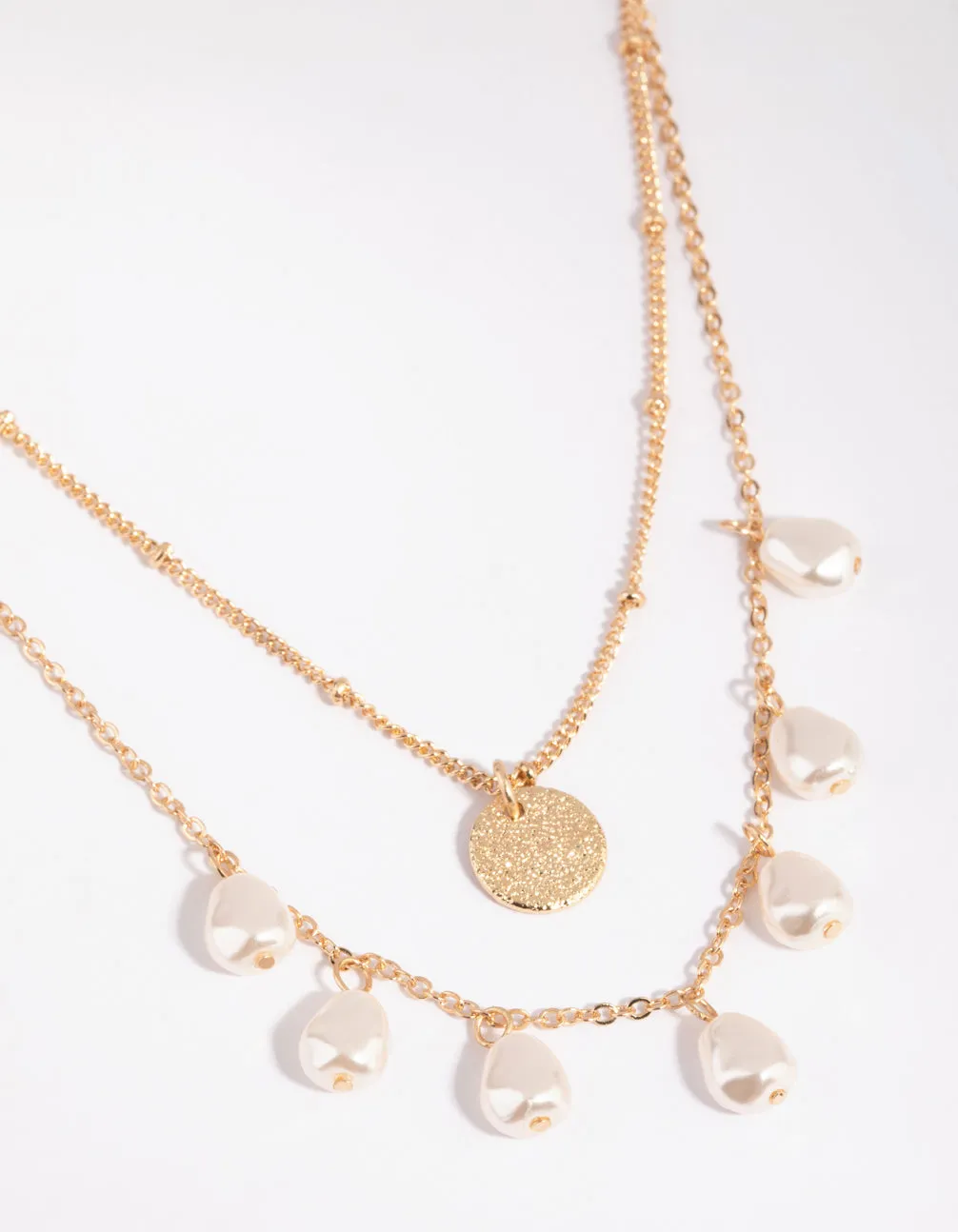 Gold Pearl Droplet Layered Necklace