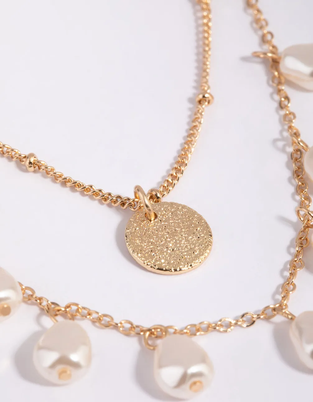 Gold Pearl Droplet Layered Necklace