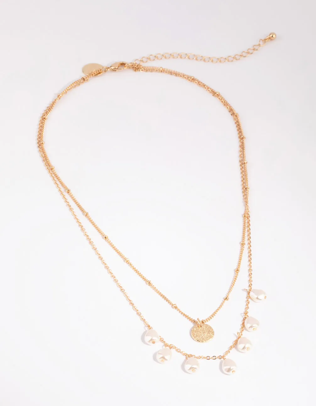 Gold Pearl Droplet Layered Necklace