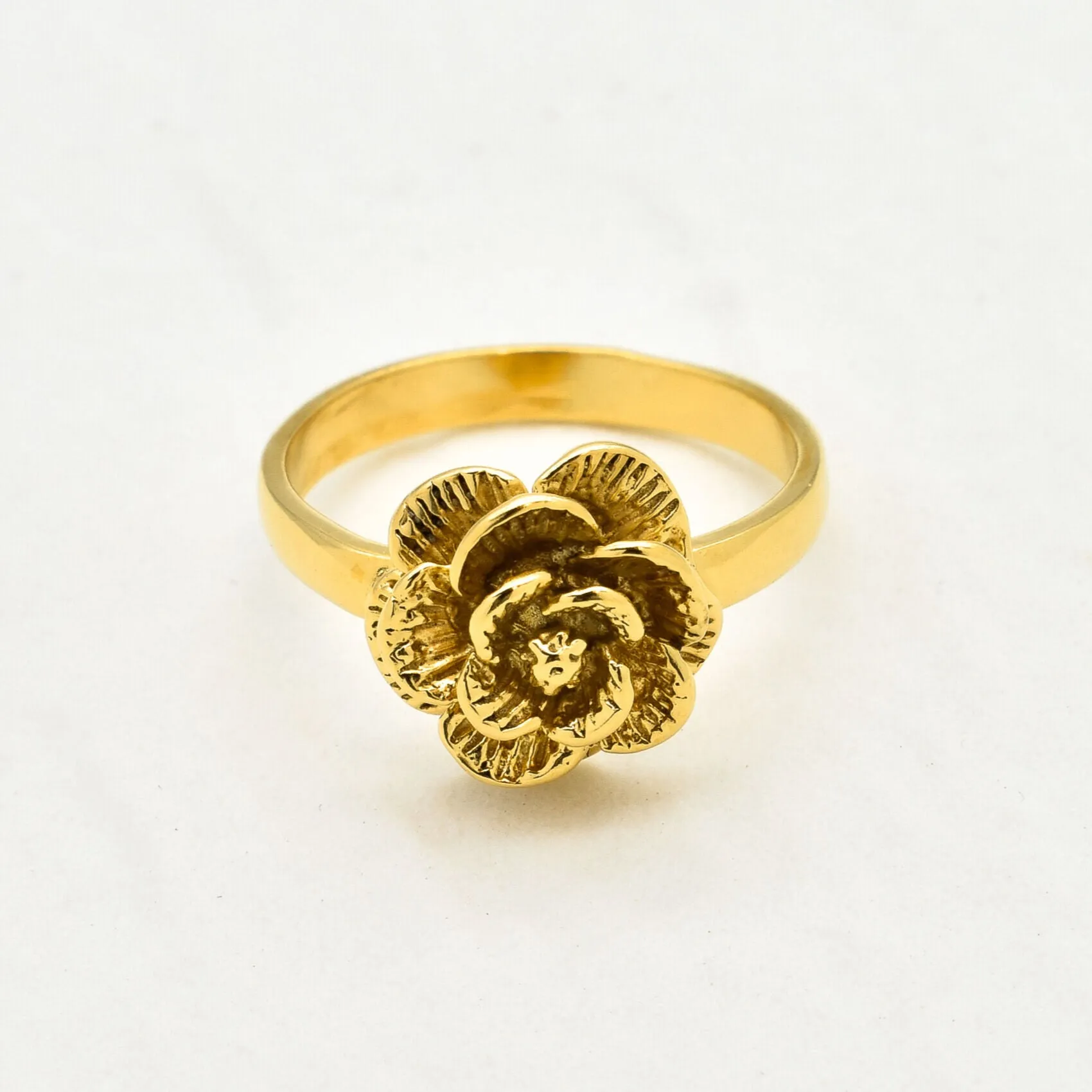 Gold Vintage Flower Ring, Rose Flower Gold Ring, Flower Antique Ring