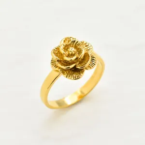 Gold Vintage Flower Ring, Rose Flower Gold Ring, Flower Antique Ring