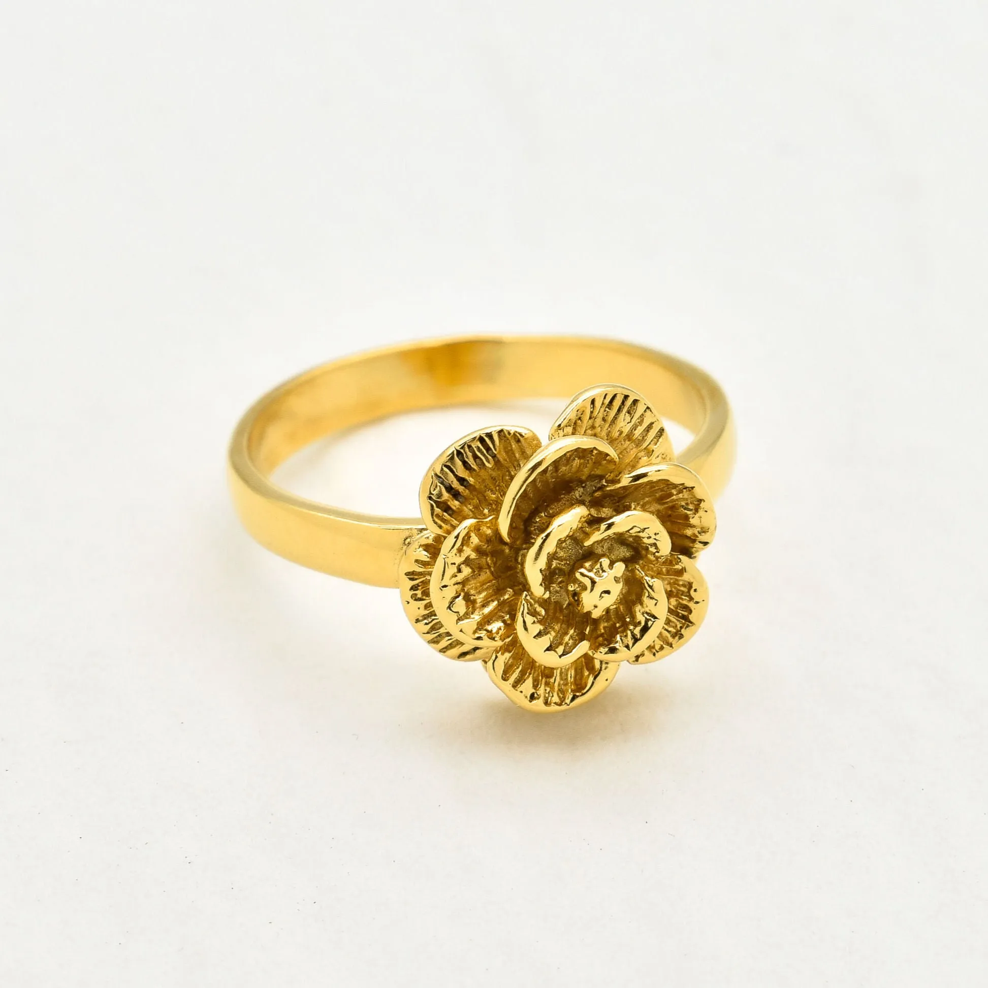 Gold Vintage Flower Ring, Rose Flower Gold Ring, Flower Antique Ring