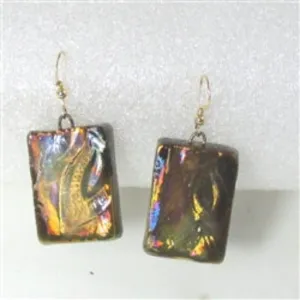 Golden Metallic Artisan Handmade Designer Earrings Raku Glaze