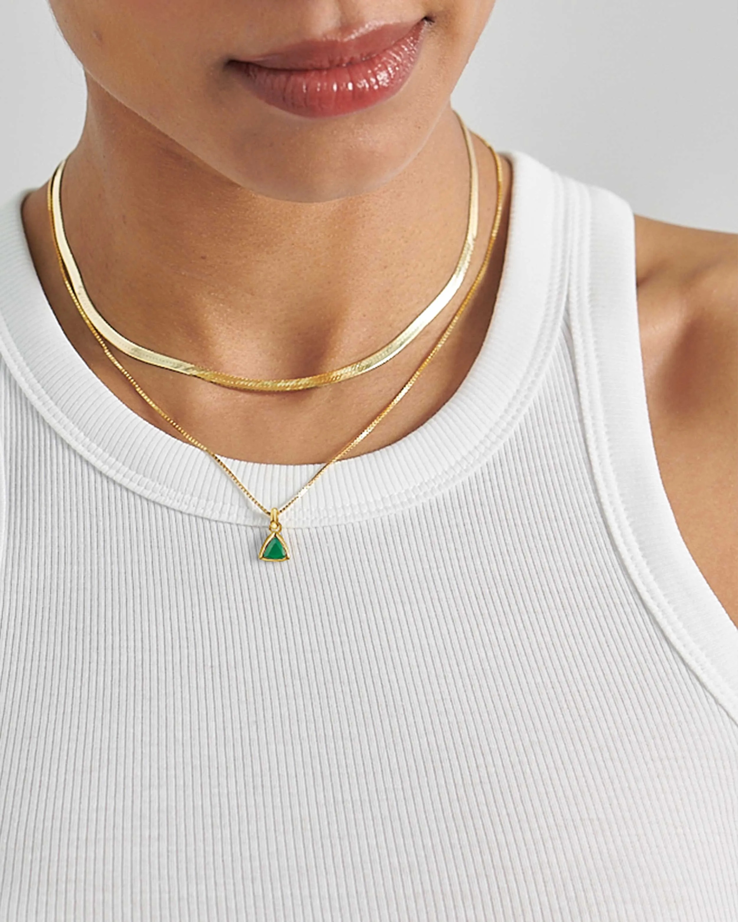 Green Onyx May Birthstone Necklace - Gold