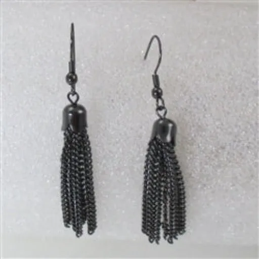 Gunmetal Chain Tassel Drop Earrings