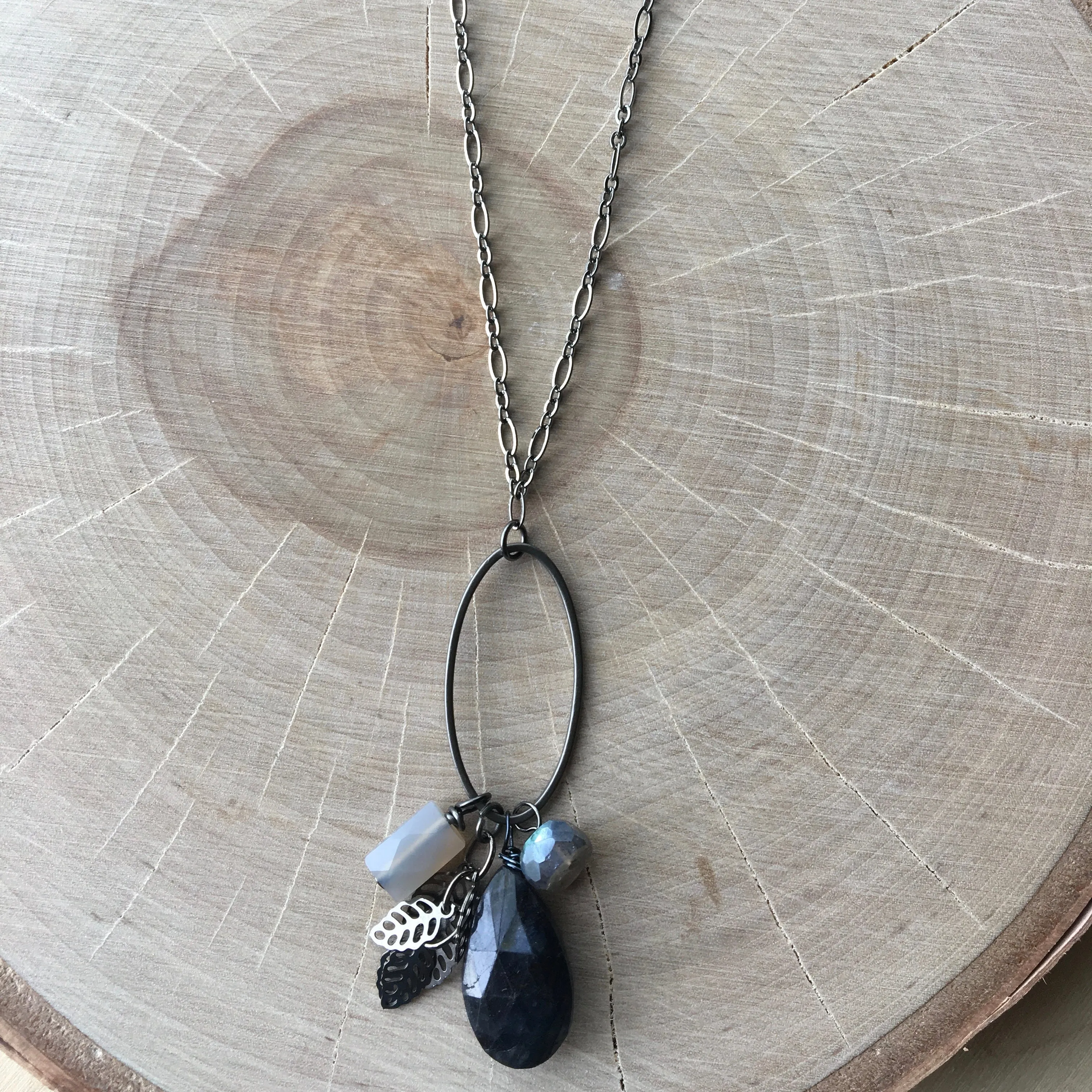 Gunmetal Pendant Long Necklace