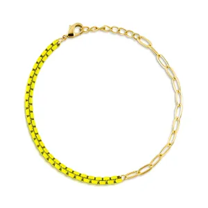 HALF & HALF ENAMEL PAPERCLIP BRACELET, NEON YELLOW