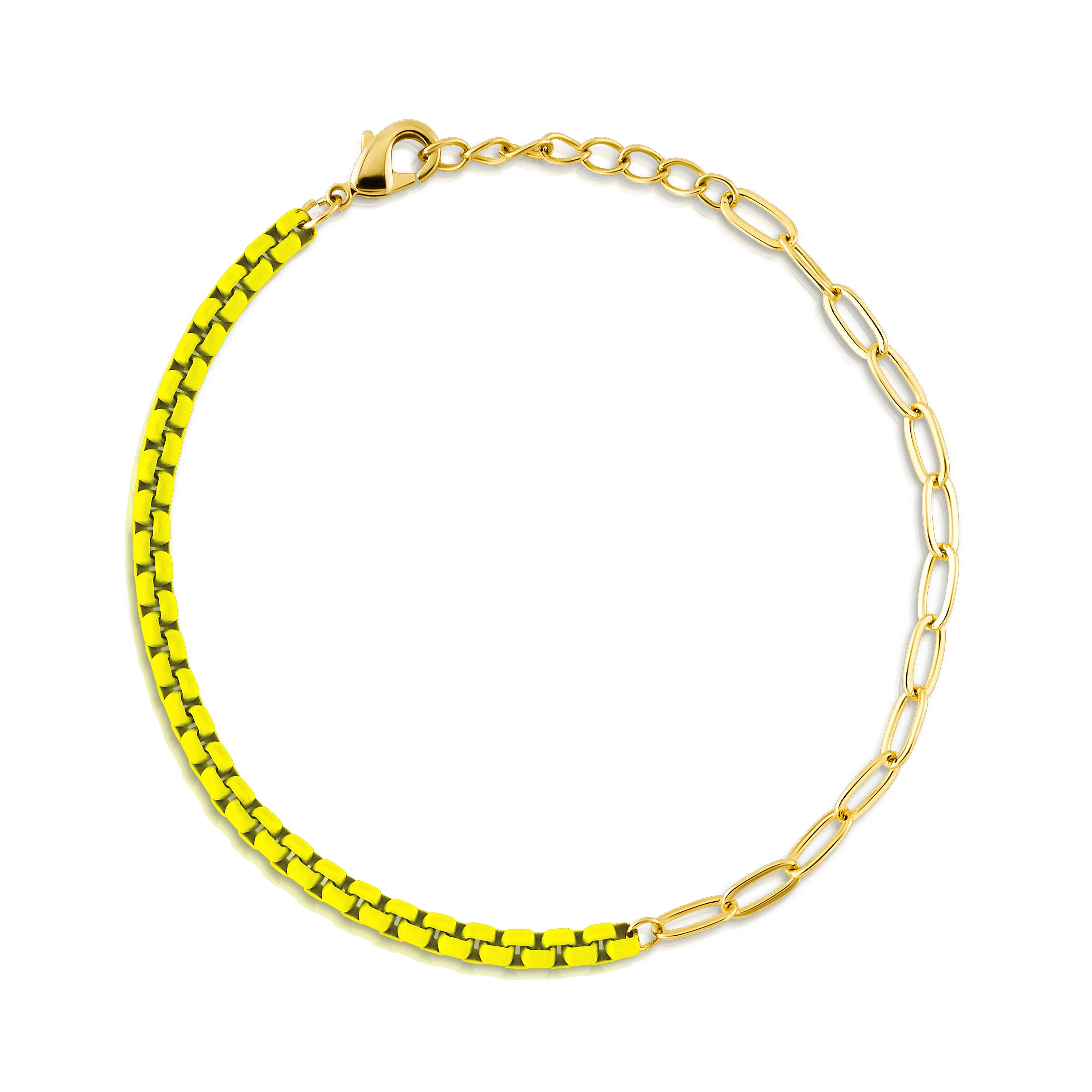 HALF & HALF ENAMEL PAPERCLIP BRACELET, NEON YELLOW