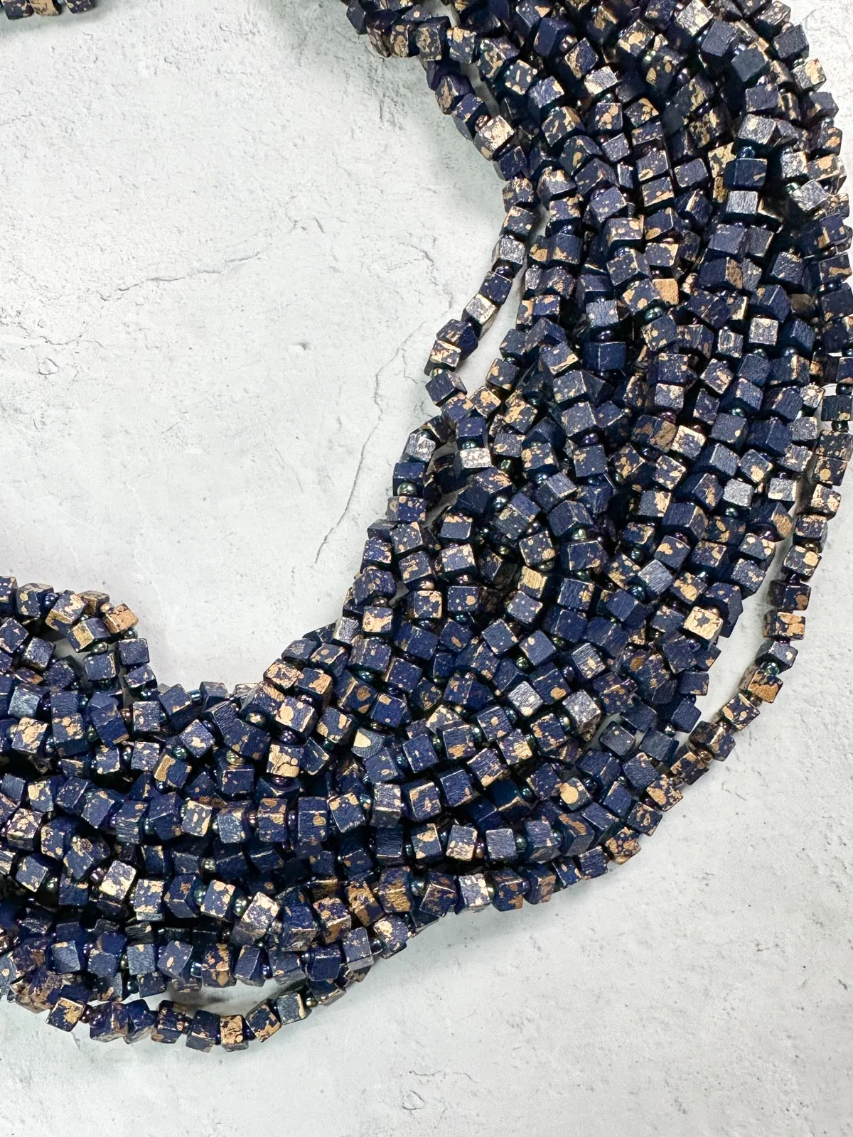 Hand Painted The Next Pashmina Beaded Necklace, Navy/Gold