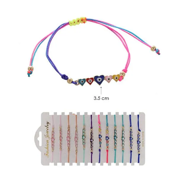 Heart Shape Evil Eye String Bracelets 5164 ( 12 units)