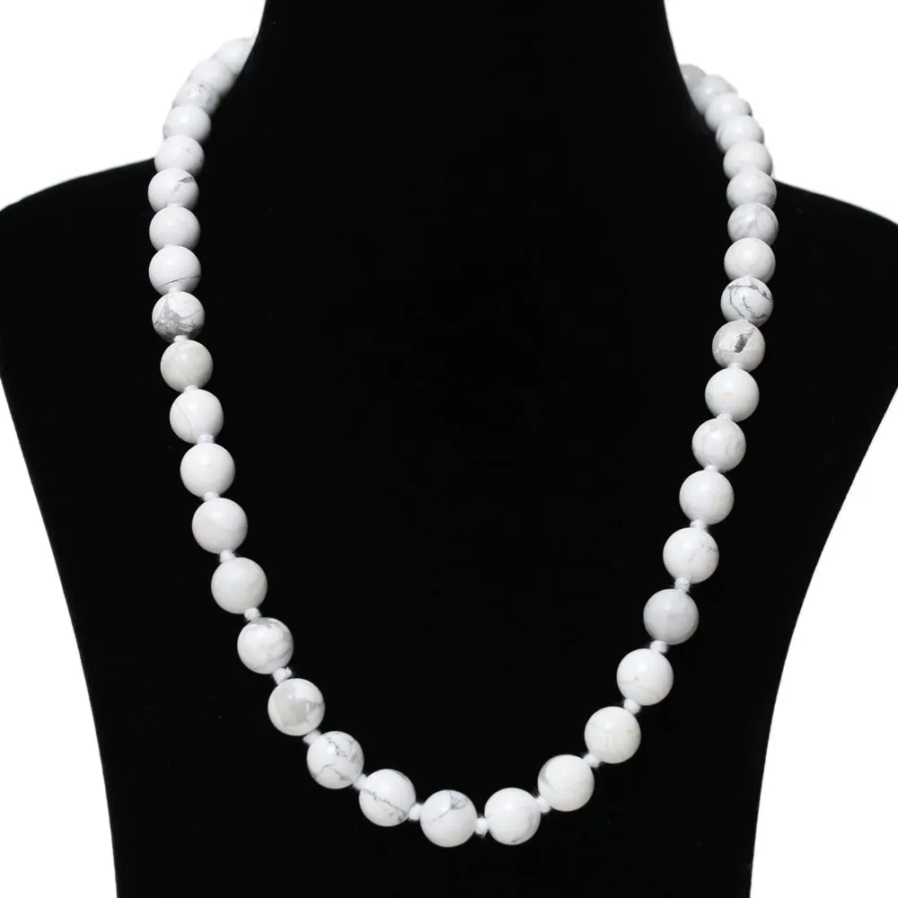 Imeora Hand Knotted Howlite 10mm Natural Stone Necklace