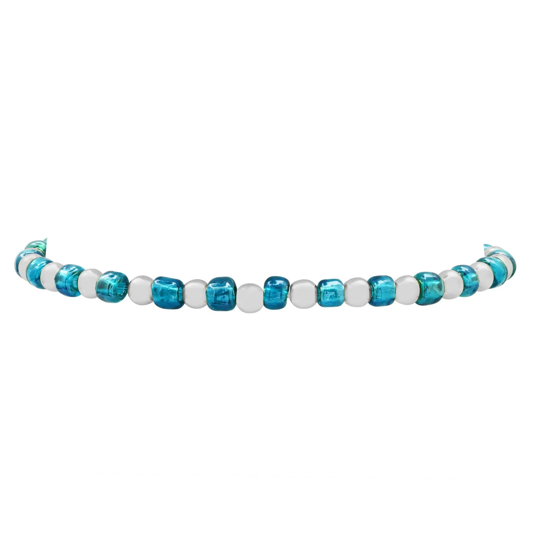 IRIDESCENT BALL STRETCH BRACELET SILVER AND TEAL