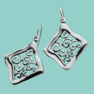 Israeli silver earrings 925 Sterling Silver Earrings Wavy with Decorations