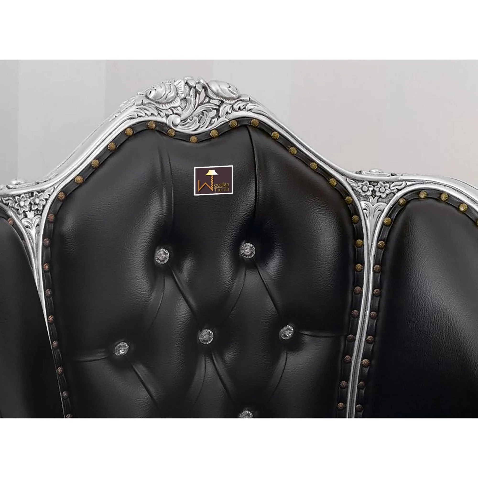 Italian Baroque Style Champagne Sofa Chair Silver leaf Finish (Black)