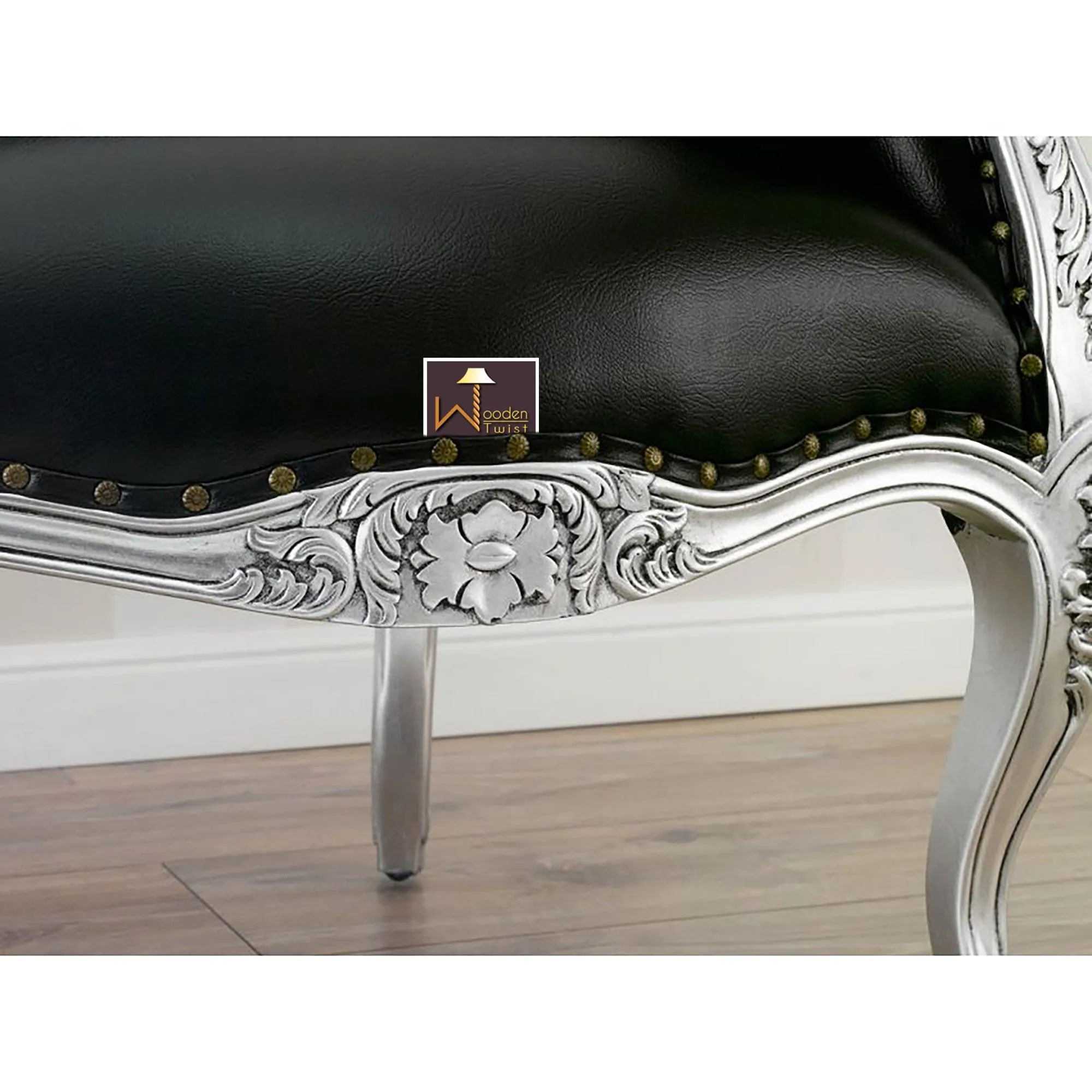 Italian Baroque Style Champagne Sofa Chair Silver leaf Finish (Black)