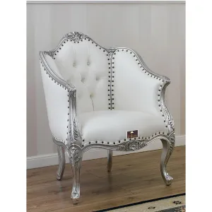 Italian Baroque Style Champagne Sofa Chair Silver leaf Finish (White)